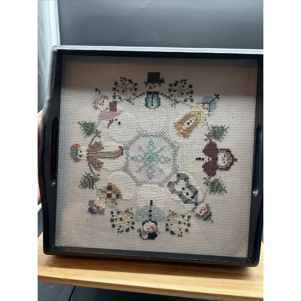 9 X 9 Cross Eyed Cricket Crosstitch Snowmen Serving Tray With Handles